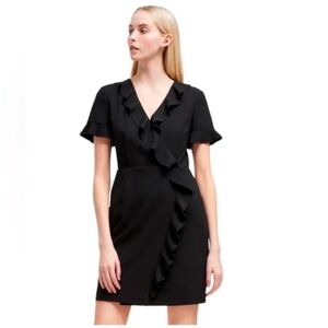 French connection NWT formal black short sleeve faux wrap ruffle LBD dress size6